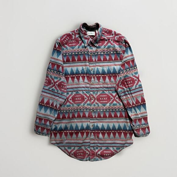 LL Bean VTG Flannel Button Shirt Sz M Tall Aztec Farmcore Western Cowboy USA 90s - Picture 1 of 8